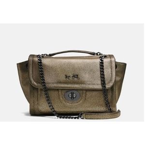 Coach Ranger Metallic Vapor Black Brass Leather Crossbody Shoulder Bag EUC